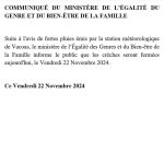 Communiqué du Ministère de l'Égalité du Genre et du Bien-être de la Famille